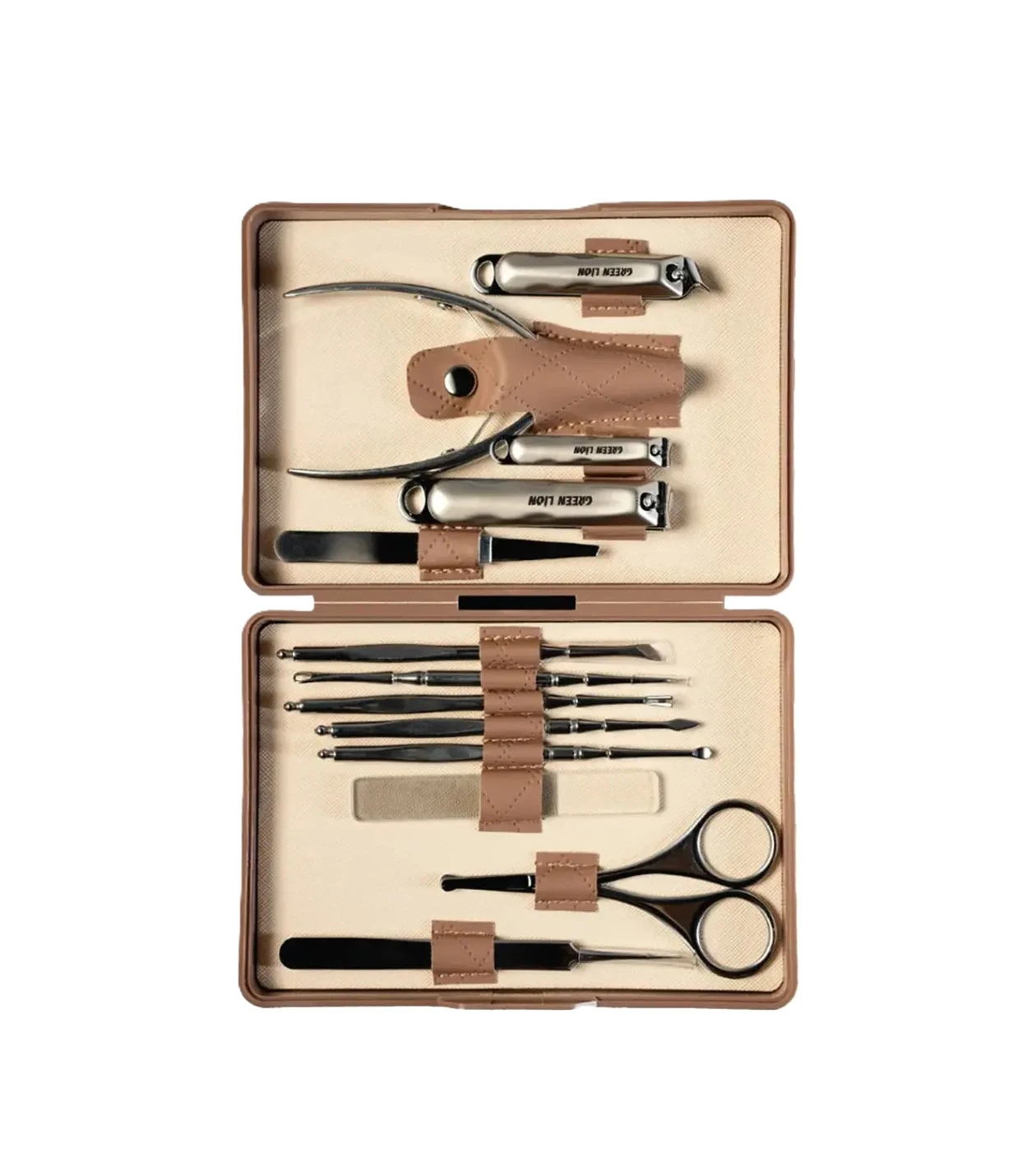Green Lion 13 in 1 Manicure Kit - Stainless Steel (GN13PCMNCRBR) Brown