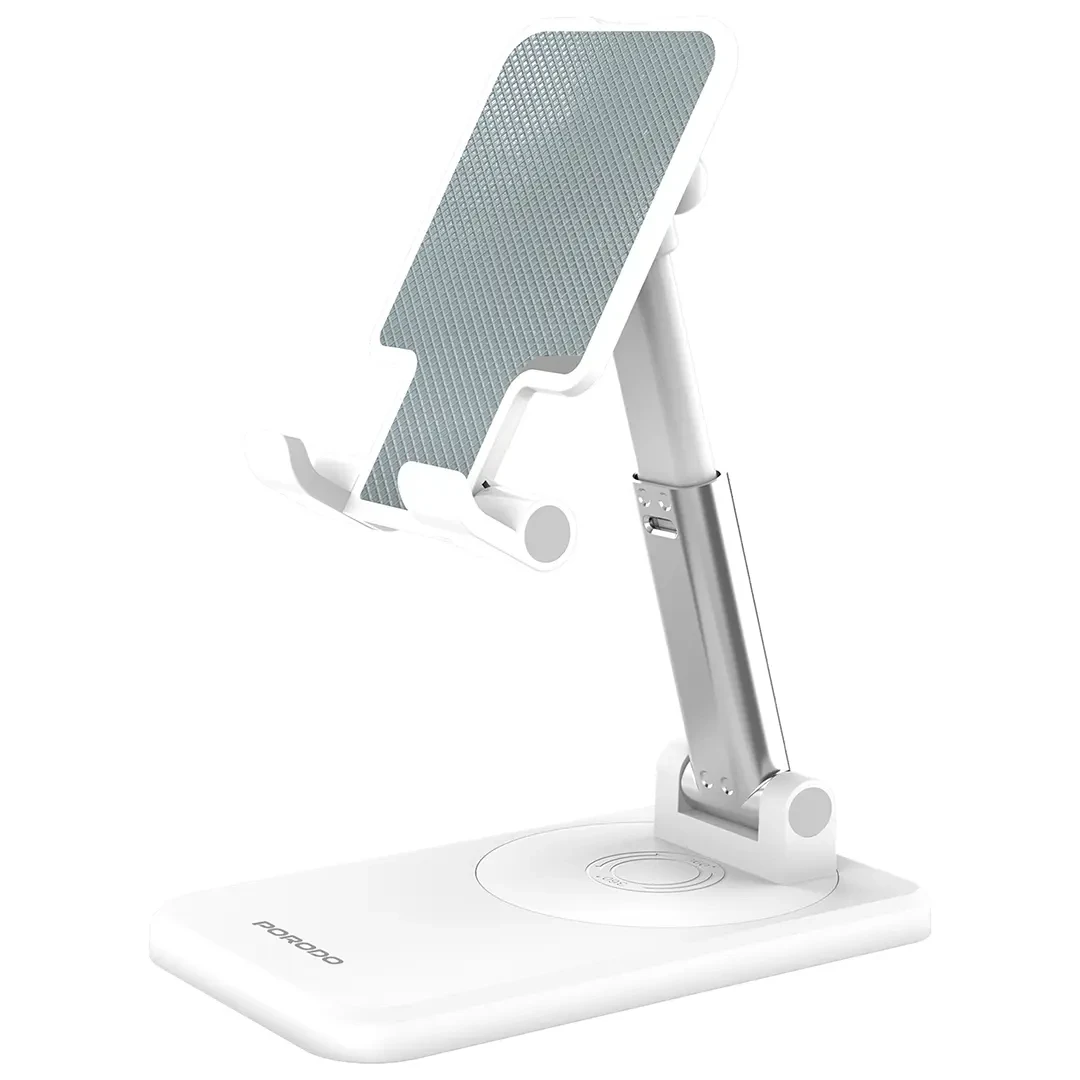 Porodo Desktop Phone & Tablet Stand with Adjustable Telescopic Rod - White