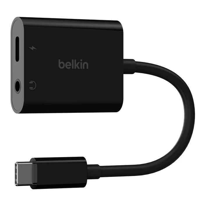 Belkin Rockstar USB-C to 3.5mm Audio + USB-C Charge Adapter - Black
