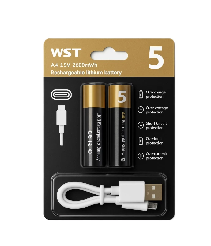 WST AA 1.5V 2800mWh Rechargeable Lithium Battery - Pack of 2