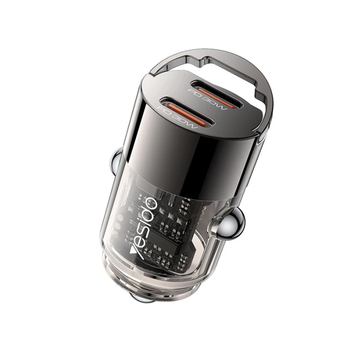 Yesido Super Fast Dual USB-C PD30W Mini Zinc Alloy Car Charger (Y69) Black