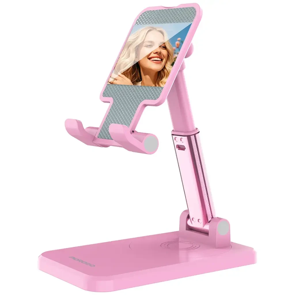 Porodo Desktop Phone & Tablet Stand with Adjustable Telescopic Rod - Pink
