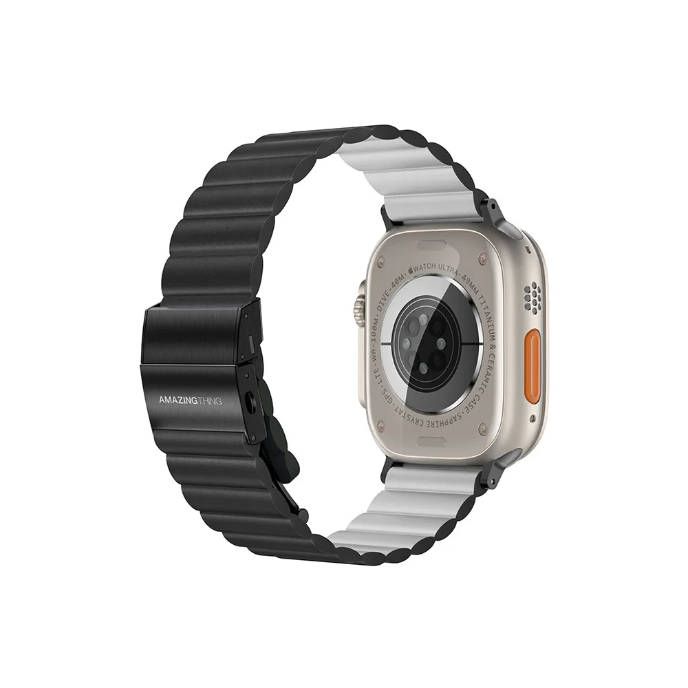AmazingThing Leather Strap with TitanLink for Apple Watch 44/45/46/49mm - Black