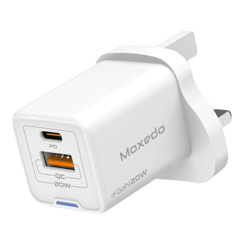 Moxedo Volton Pro PD Gan Charger 20w 1 USB-C & 1 USB-A Ports (MX-C304) White