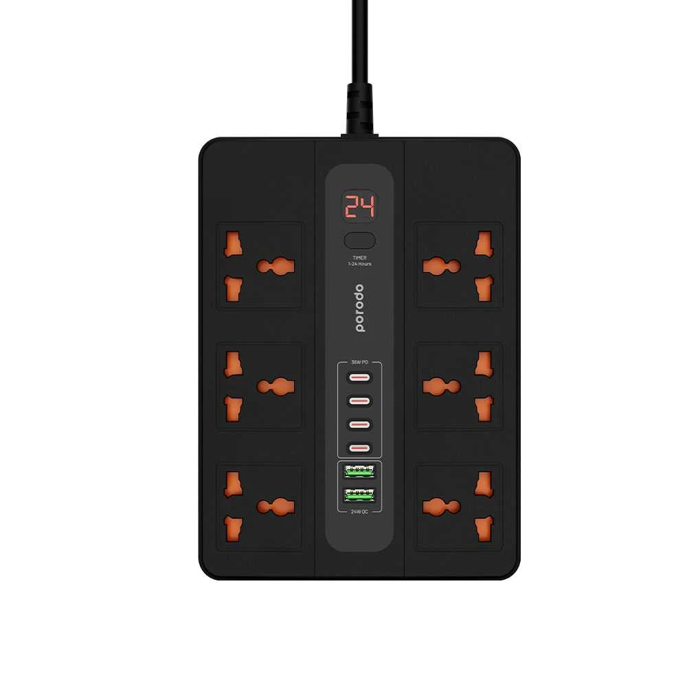 Porodo 12 in 1 Multi-Port Power Strip & Charger with 3m Power Cord (FWCH009) – Black