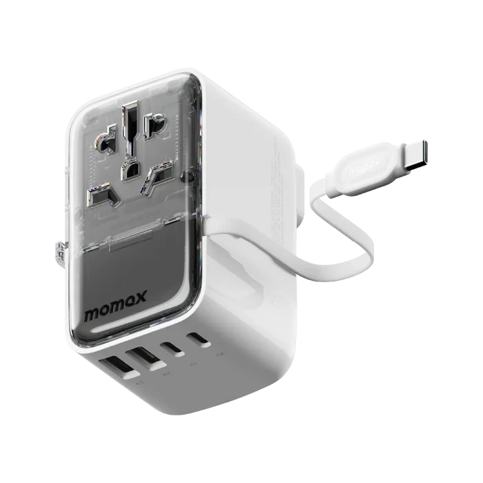 Momax 1-World+ Flow 4-Port Travel Charger With Built-In USB-C Cable 35W -White