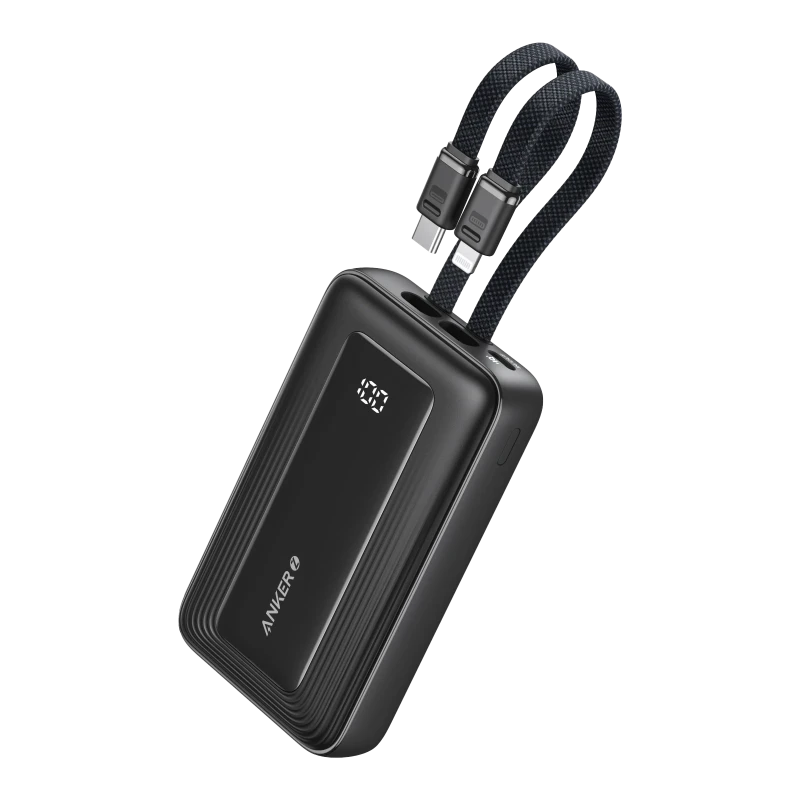 Anker Zolo Power Bank 10K 30W Built-in USB-C & Lightning Cable (A1680H11) Black
