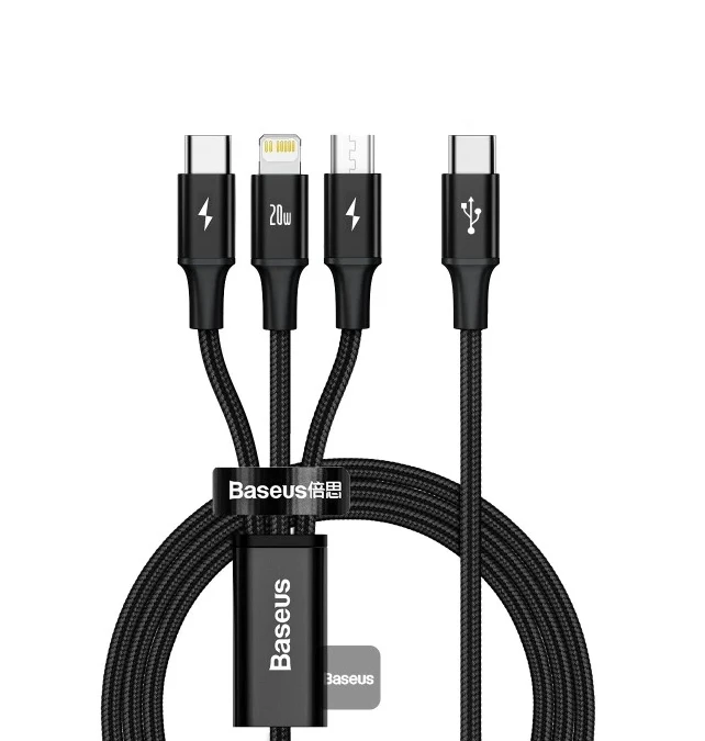 Baseus Rapid Series PD 20W 3-in1 Type-C to Micro+Lightning+Type-C Cable 1.5M