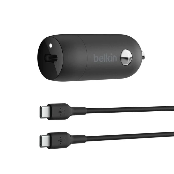 Belkin BoostCharge USB-C Car Charger with PPS 30W + USB-C to USB-C Cable - Black