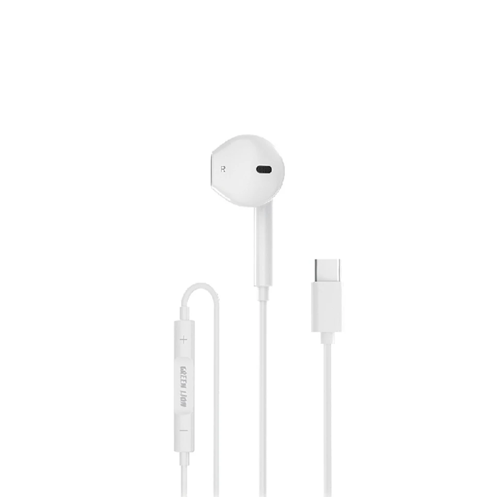 Green Lion Wired Mono Earphones with Type-C Connector - White