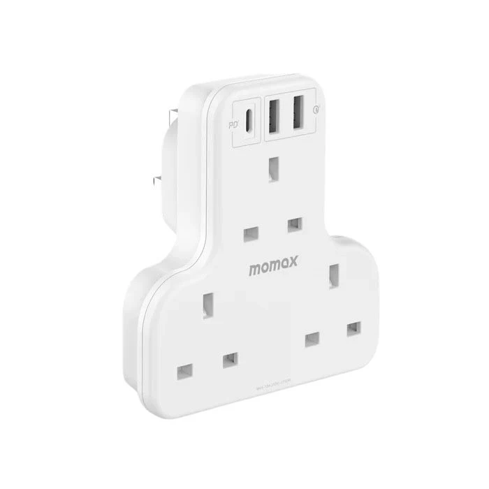 Momax Wall Plug with 3 Outlets + USB (US6UK) White