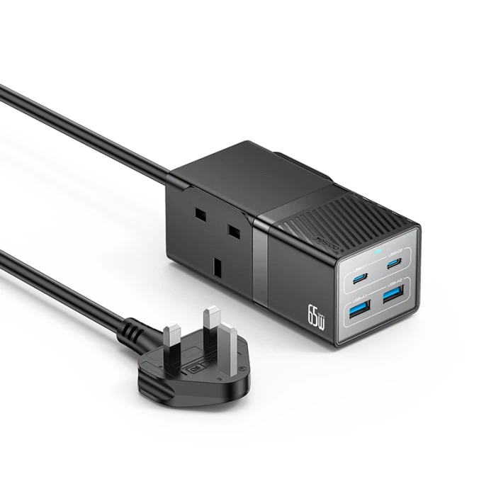 Yesido 6-in-1 GaN 65W 2500W Power Rated Power Strip 1.5M Cable (MC38) Black