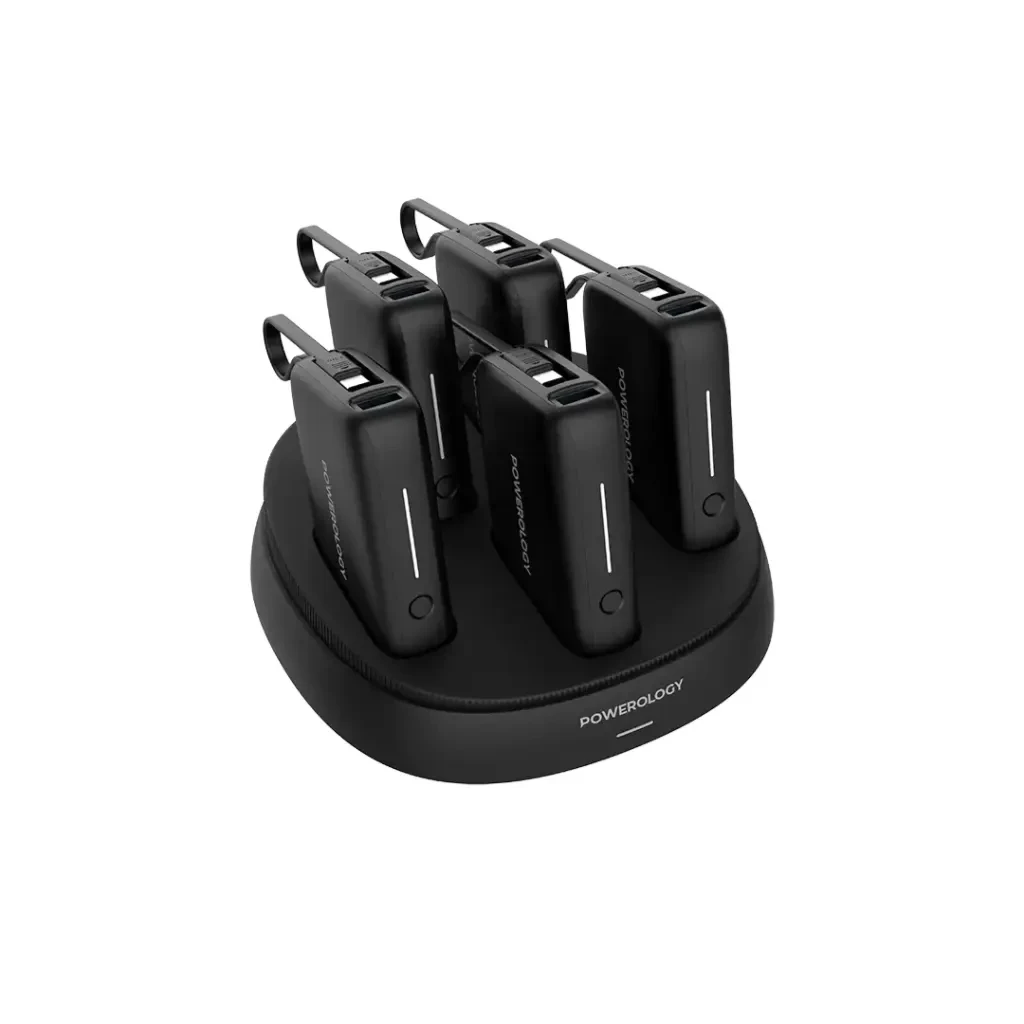 Powerology 10000mAh 5 in 1 Built in USB-C Cable - Power Bank Charging Terminal Dock - Black