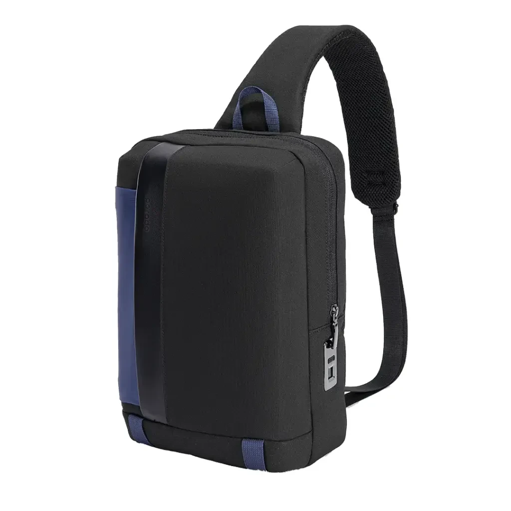 Porodo Cross Body Sling Bag with Fingerprint Lock - Black/Blue