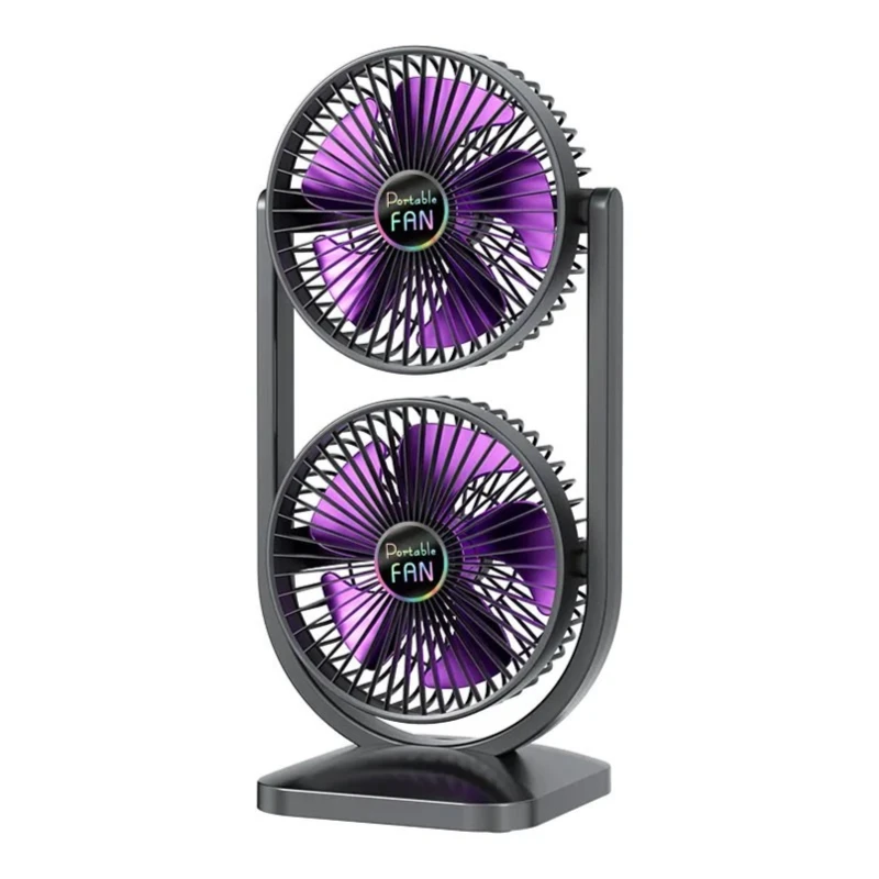 Coolness Double Dual Head 3-Speed Portable Desktop Fan (S30) - Grey/Purple