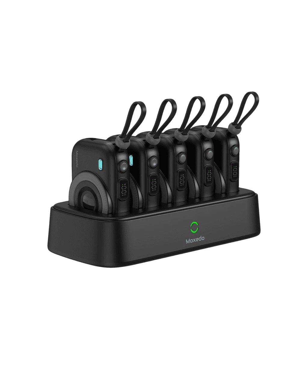 Moxedo 10000mAh 5 in 1 Wireless Charging Power Bank With Built-in USB-C Cable (PBH039) Black