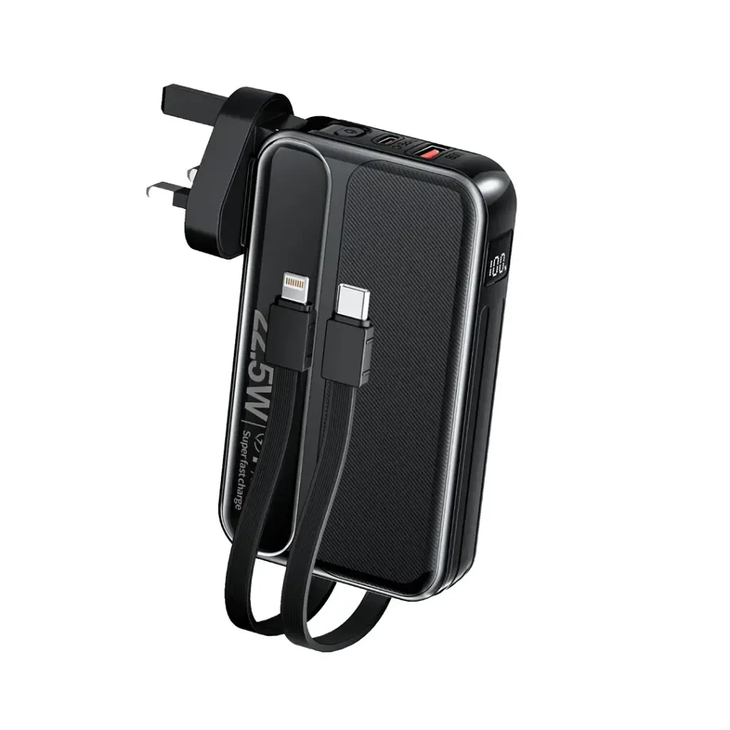 Green Lion Charge Mate Power Bank 10000mAh Built-in USB-C & Lightning Cable (GL-PBX5) Black