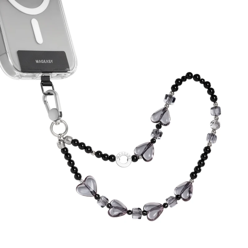 MagEasy Beaded Wrist Strap+Strap Card Snap Hook - Midnight Heart