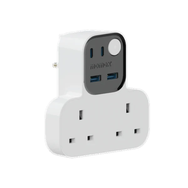 Momax Wall Plug with 2 Outlets + 2 USB-A + 2 USB-C (US17UK) White
