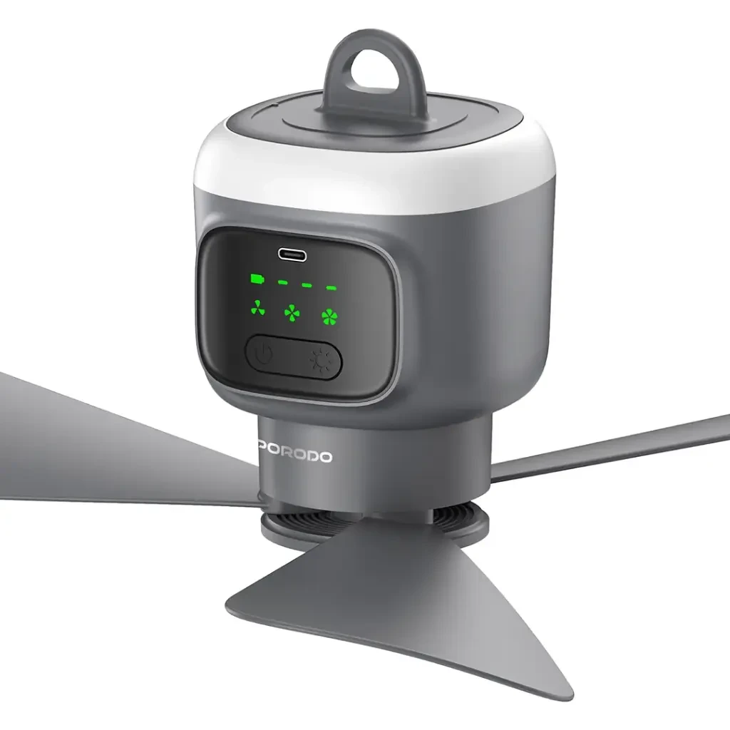 Porodo Camping Rechargeable Ceiling Fan (PDRSF12K) Gray
