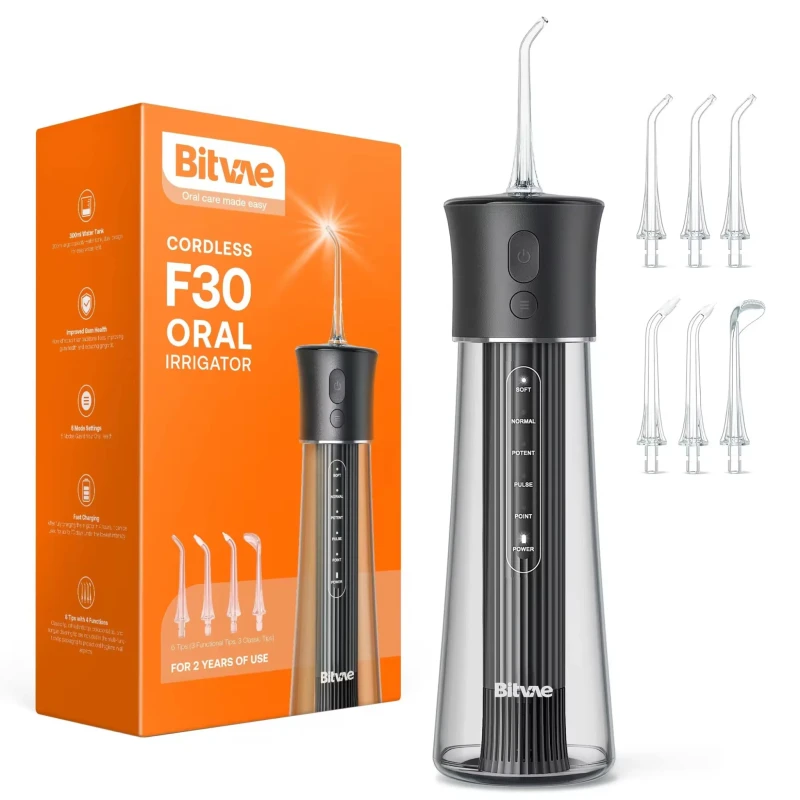 Bitvae F30 Cordless Water Flosser with 6 Jet Tips - Black