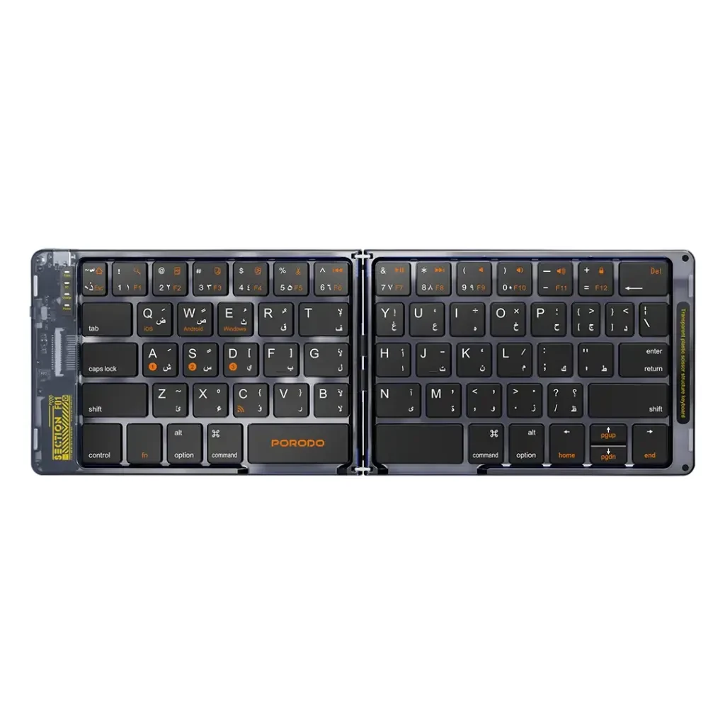 Porodo Crystal Shell 65 Keys Wireless Folding Keyboard - Black