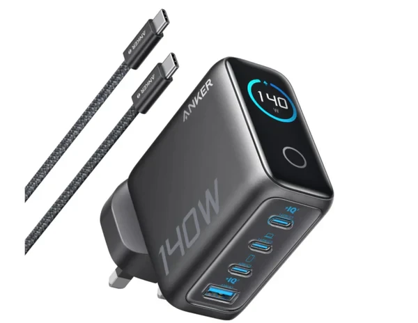 Anker 140W 4-Port GaN Charger with USB-C Cable and Smart Display (B2697KZ1) Dark Grey