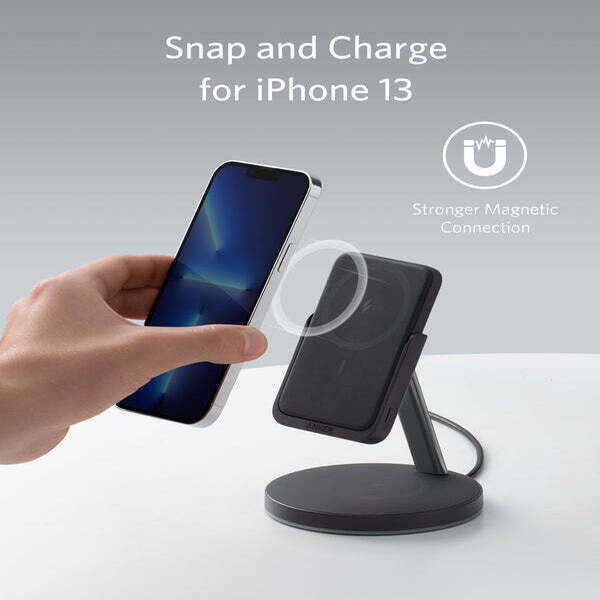 Anker Magnetic 5200mAh Wireless Charger 633 MagGo 2 in 1 Wireless Charging Station - Black